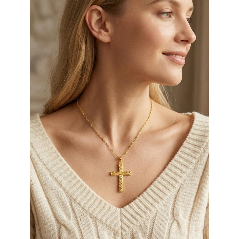 14K Gold Plated Cross Pendant Christian Necklace Baptism Religious Faith Jewelry