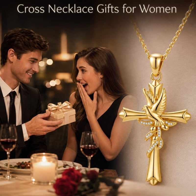 14K Gold Plated Cross Pendant Necklace Faith Jewelry Gift for Women