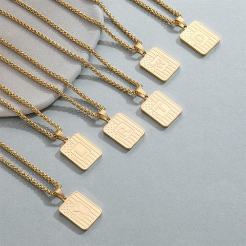 14K Gold Plated  American Flag Initial A-Z Pendant Necklace for Men