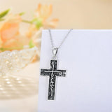 Sterling Silver Turquoise Abalone Shell Oxidation Cross Pendant Necklace