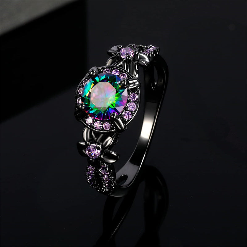Copper Created Opal Mystic Topaz Amethyst Garnet Eternity Ring for Women