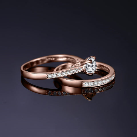 14K Gold Plated 1CT Cubic Zirconia  Wedding Eternity Band Engagement Ring Set for Women
