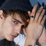 Sterling Silver Personalized Black Class Graduation Ring High School Ring for Men