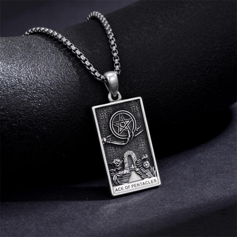 Sterling Silver Lovers Hierophant Magician Three of Swords Wheel of Fortune SkeletonTarot Card Pendant Necklace