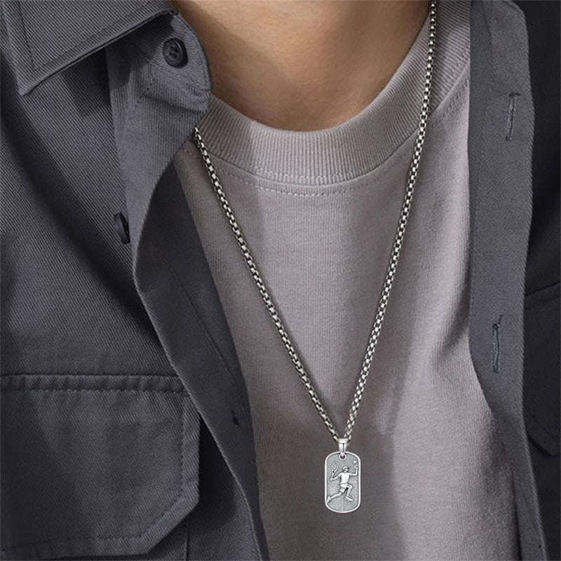Sterling Silver Dog Tag Baseball Basketball Softball Soccer Pendant Necklace for Men