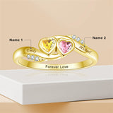 10K 14K 18K Gold Personalized 2 Birthstones Engraved Ring Mother's Day Gift