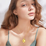 10K 14K 18K Solid Gold Personalized Photo Oval Sunflower Rose Pendant Necklace