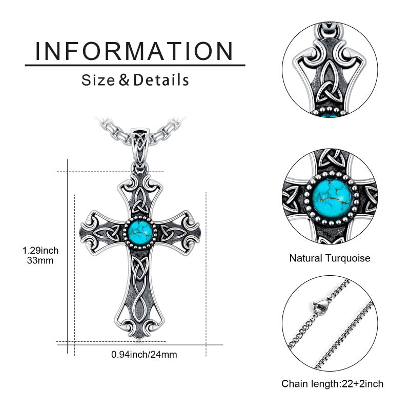 14K Gold Plated Turquoise Cross Pendant Necklace