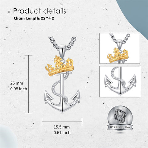 Sterling Silver Earth Swordfish Trident Compass Anchor Pendant Necklace