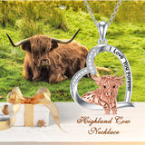 Highland Cow Necklace 925 Sterling Silver Scotland Cow Heart Pendant Cow Jewelry Gifts for Women Girls Daughter