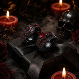 Sterling Silver 10K 14K 18K Gold Personalized Engraved  Halloween Dark Red Gemstone Couple Ring Set