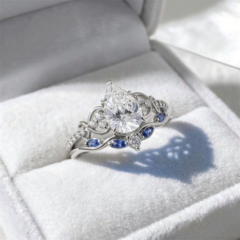 Sterling Silver 10K 14K 18K Gold 1CT-4CT Heart Round Teardrop Oval Moissanite Engagement Rings Set for Women