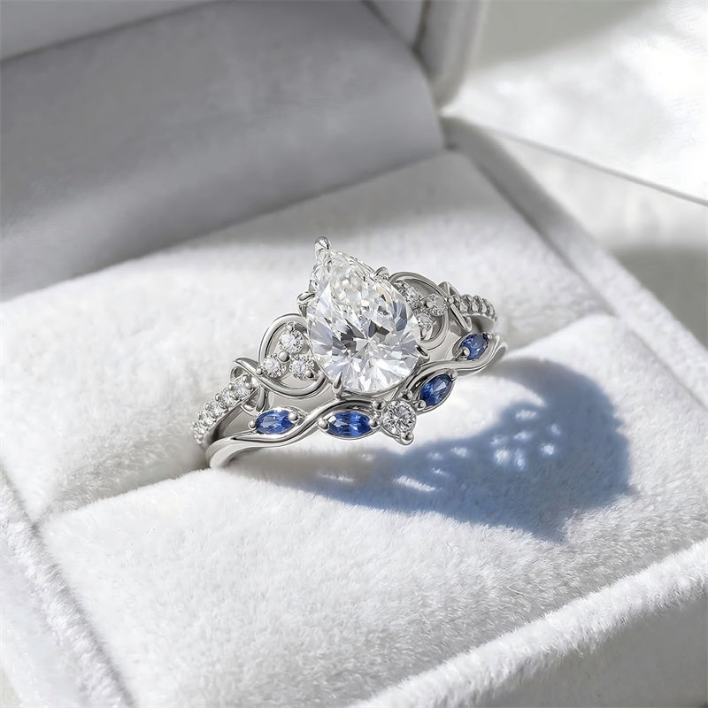 Sterling Silver 10K 14K 18K Gold 1CT-4CT Heart Round Teardrop Oval Moissanite Engagement Rings Set for Women