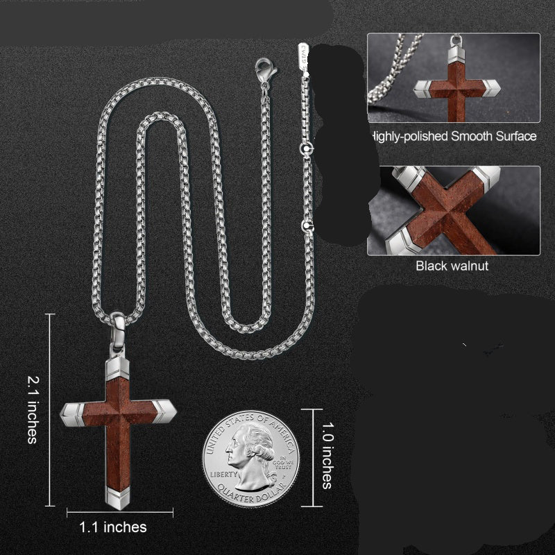 14K Gold  Plated Wooden Cross Crucifix Pendant Necklace for Men