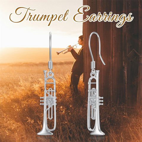 Sterling Silver Piano Drum Trumpet Music Dangle Earrings for Women