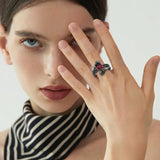 Sterling Silver Personalized Birthstone Punk Skull Bat Snake Ring Goth Jewelry for Halloween Birthday