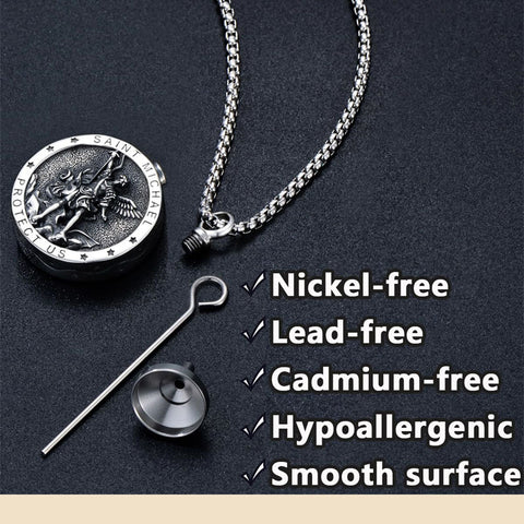 Sterling Silver Saint Michael Urn Necklace for Ashes With Engraved