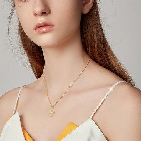14K Yellow Gold Music Note Pendant Necklace