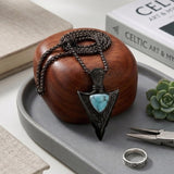 14K Gold Plated Moss Agate Turquoise Valknut Viking Arrow Head Pendant Necklace for Men
