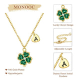 14K Gold Plated Initial Four Leaf Clover Pendant Necklace
