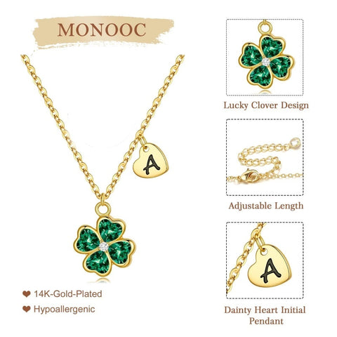 14K Gold Plated Initial Four Leaf Clover Pendant Necklace