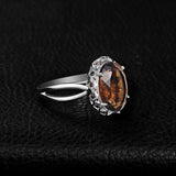 14K Gold Plated  Oval Shape 3.7CT Genuine Smoky Quartz Cocktail Rings for Her