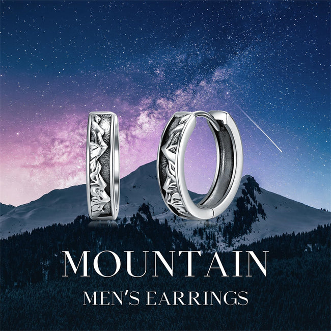 Mountain Hoop Earrings 925 Sterling Silver Hypoallergenic Huggie Earrings Graduation Birthday Christmas Gifts for Men Women