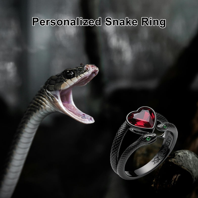 Sterling Silver Personalized Birthstone Punk Skull Bat Snake Ring Goth Jewelry for Halloween Birthday