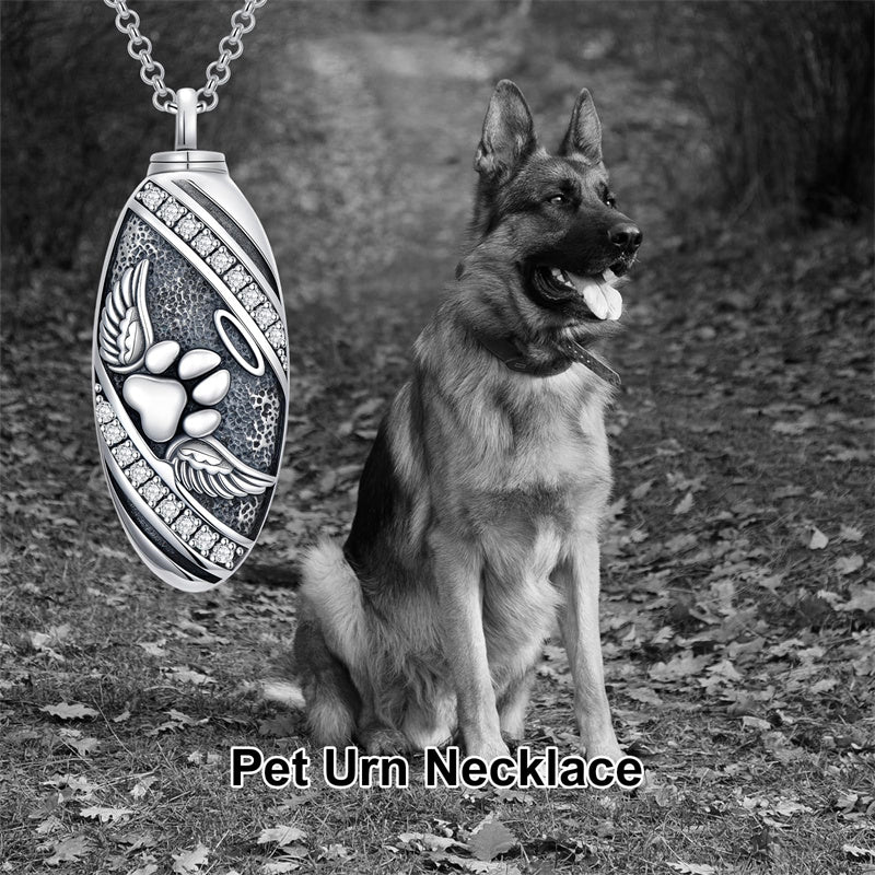 Sterling Silver Oval Paw Prints Dog FootPrints  Heart Rabbit Urn Necklace for Ashes Keepsake Jewelry for Women