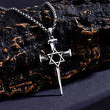 Sterling Silver Star Of David  Cross Pendant Necklace