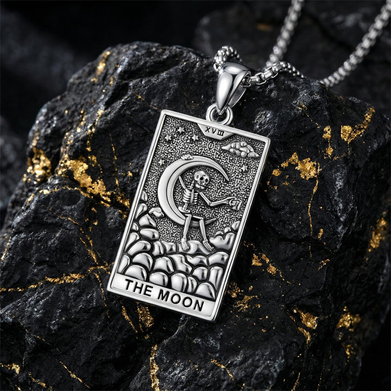 Sterling Silver Lovers Hierophant Magician Three of Swords Wheel of Fortune SkeletonTarot Card Pendant Necklace