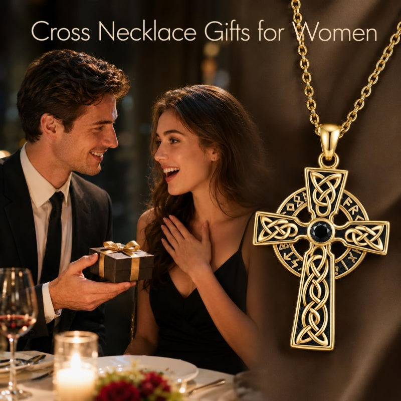 14K Gold Plated Cross Necklace for Women