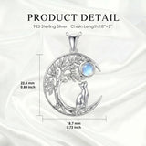 Sterling Silver Moonstone Tree of Life Wolf Cat Fox Rabbit Monkey Pendant Necklace Gift for  Birthday Christmas