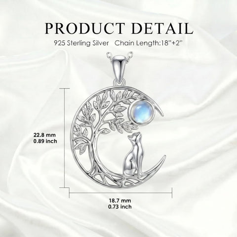 Sterling Silver Moonstone Tree of Life Wolf Cat Fox Rabbit Monkey Pendant Necklace Gift for  Birthday Christmas