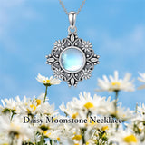 Sterling Silver Turquoise Moonstone Moss Agate Lapis Lazuli Daisy Pendant Necklace