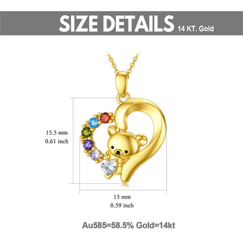14K Gold 5A Cubic Zirconia Bear Pendant Necklace