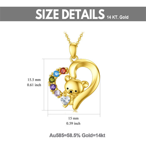 14K Real Gold Bear Necklace for Women Yellow Gold Cute Animal Necklace Jewelry Gift for Birthday Christmas Gold Chain 16"-18"