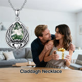 Sterling Silver Moss Agate Celtic Knot Rose Claddagh Filigree Pendant Necklace