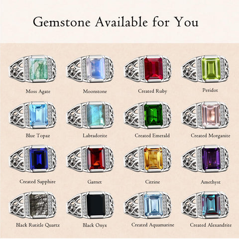 Sterling silver 10K 14K 18K Gold Emerald Cut 4 Carat Mens Gemstone Engagement Ring Promise Ring for Men