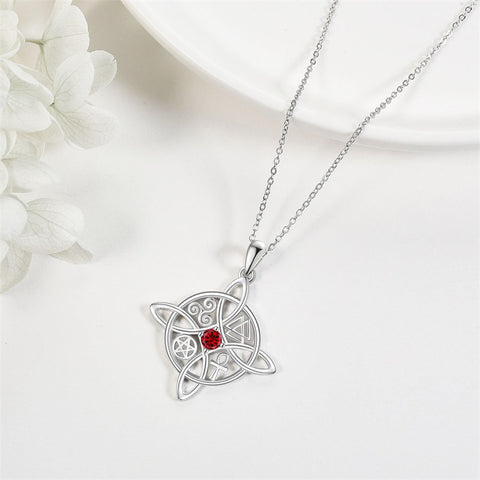 Sterling Silver Birthstone Celtic Knot Witches Knot Pendant Necklace