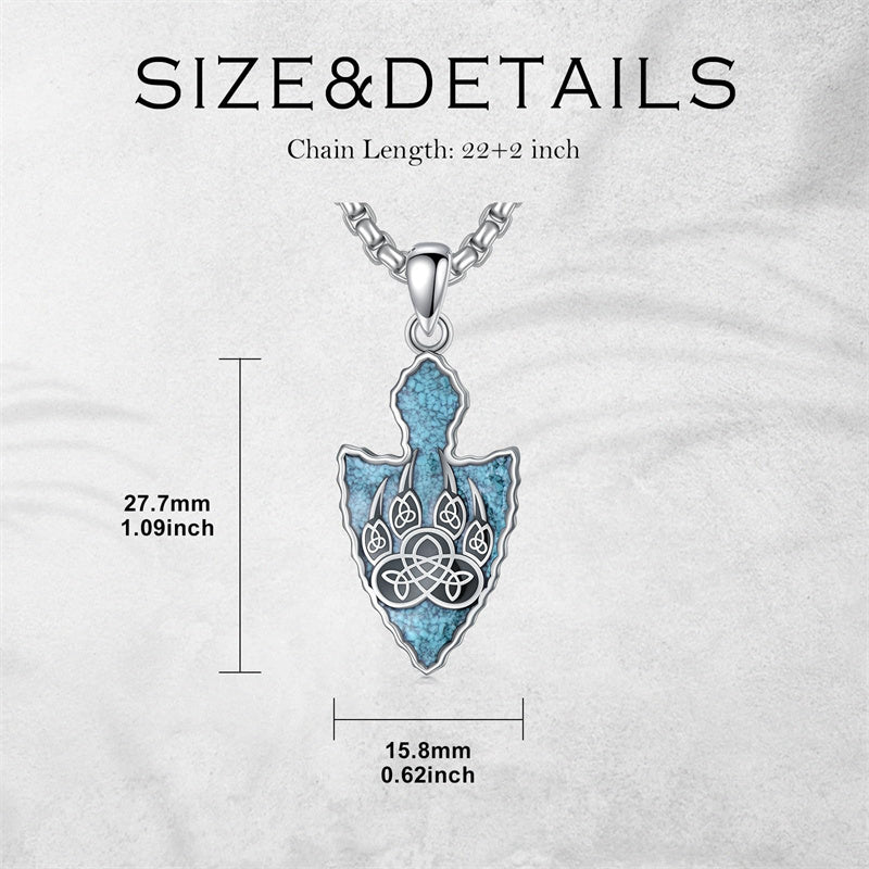 Sterling Silver Arrowhead Bear Claw Viking Compass Pendant Necklace