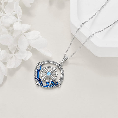 Compass Necklace 925 Sterling Silver Compass Pendant Necklace Ocean Jewelry for Women Girls Mother Wife