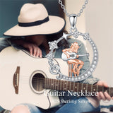 Sterling Silver Cubic Zircon Music Note Guitar Pendant Necklace  for Women Music Lovers