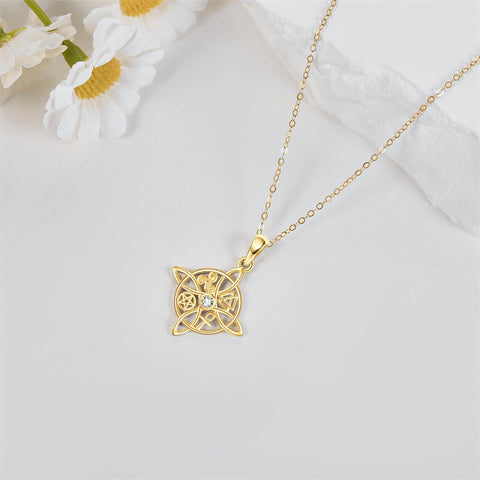 14K Yellow Gold Witches Knot Pendant Necklace