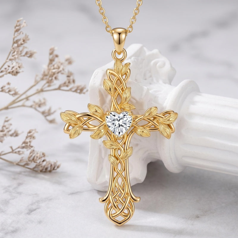 14K Gold Plated Cross Necklace for Women