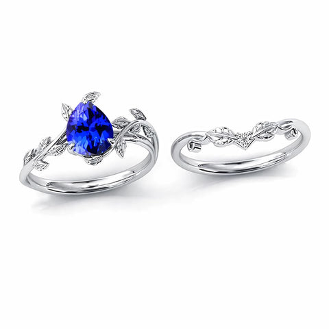 Sterling Silver 10K 14K 18K Gold 1ct Pear Shaped Gemstone Gemstone Engagement Ring Wedding Ring Sets