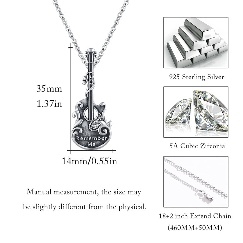 Guitar and Pick Memorial Necklace S925 Sterling Silver Music Guitar Ur