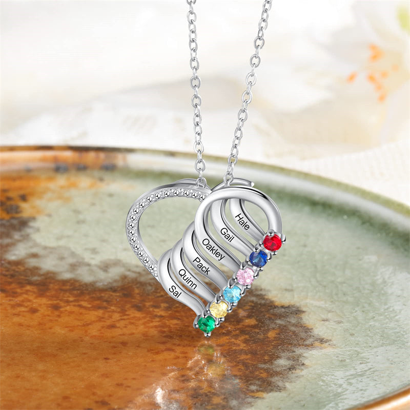 Sterling Silver Personalized  Engraved 2-6 Names Family Pendant Necklace