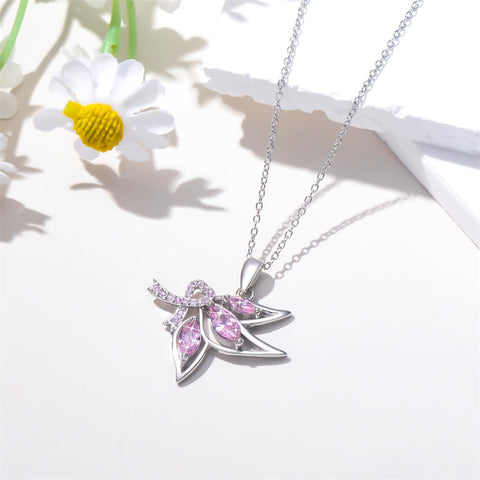 Sterling Silver Butterfly Glove Fight Sunflower Pink Ribbon Pink Breast Cancer Awareness Pendant Necklace