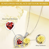 Sterling Silver Heart Birthstone Sunflower Pendant Necklace Engraved with I Love You Forever